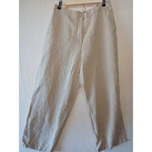 Beige Casual Linen Pants Ankle Wide Leg Flowy Beach Boho Womens Sz 14 Lagenlook